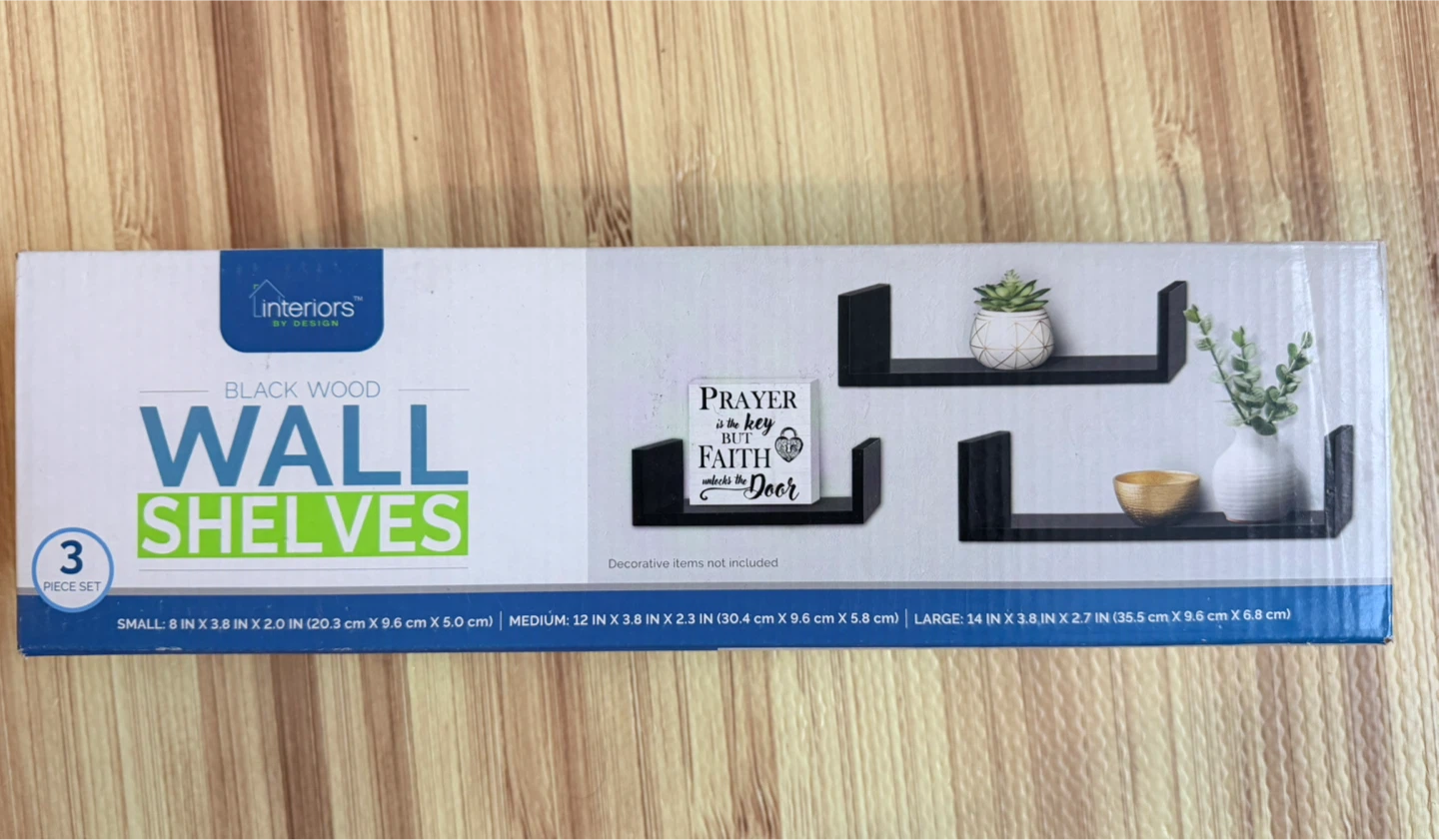 Black Wood Wall Shelves (3 Piece Set)