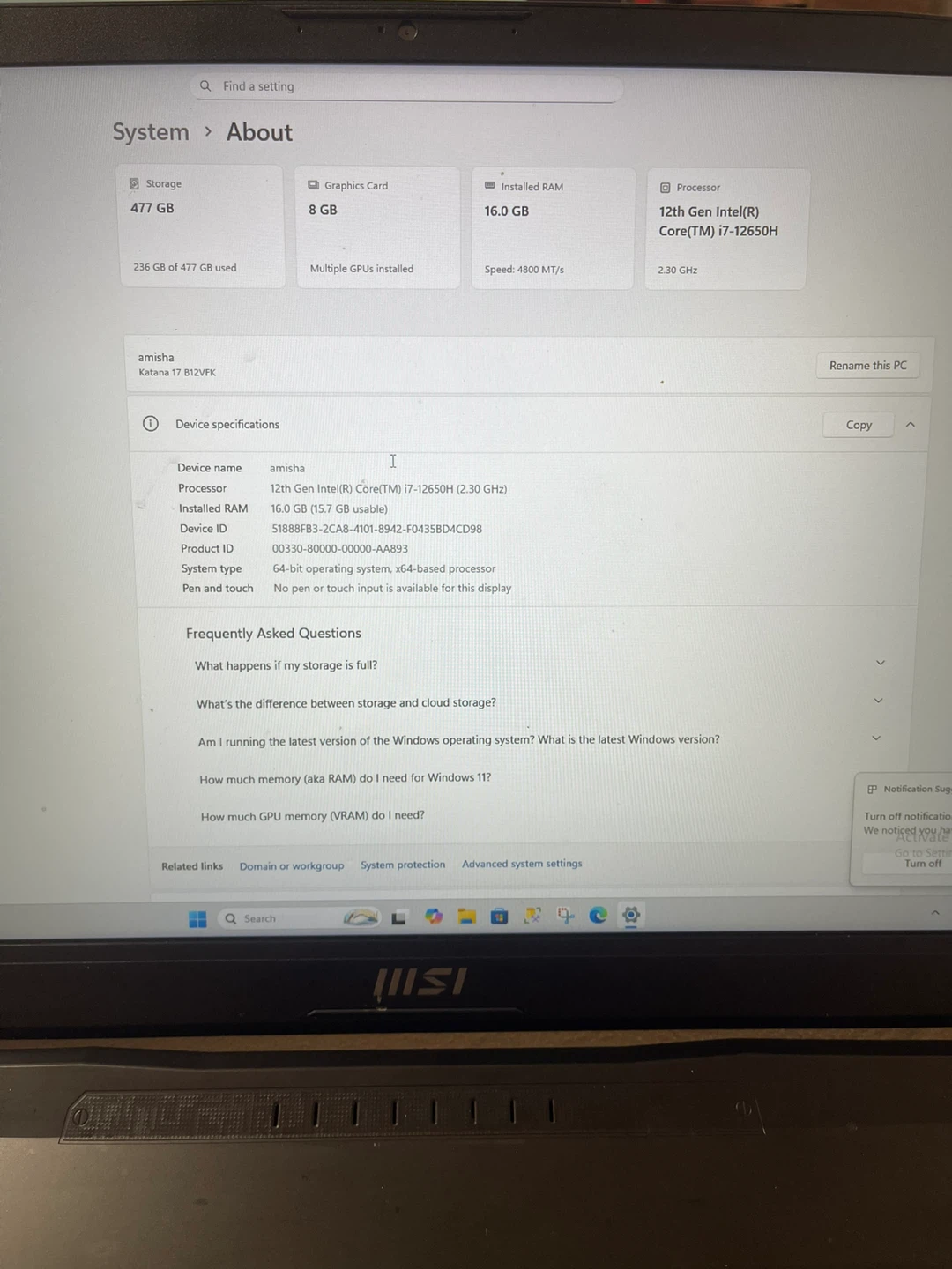 MSI Katana 17 B12V Laptop - photo 3