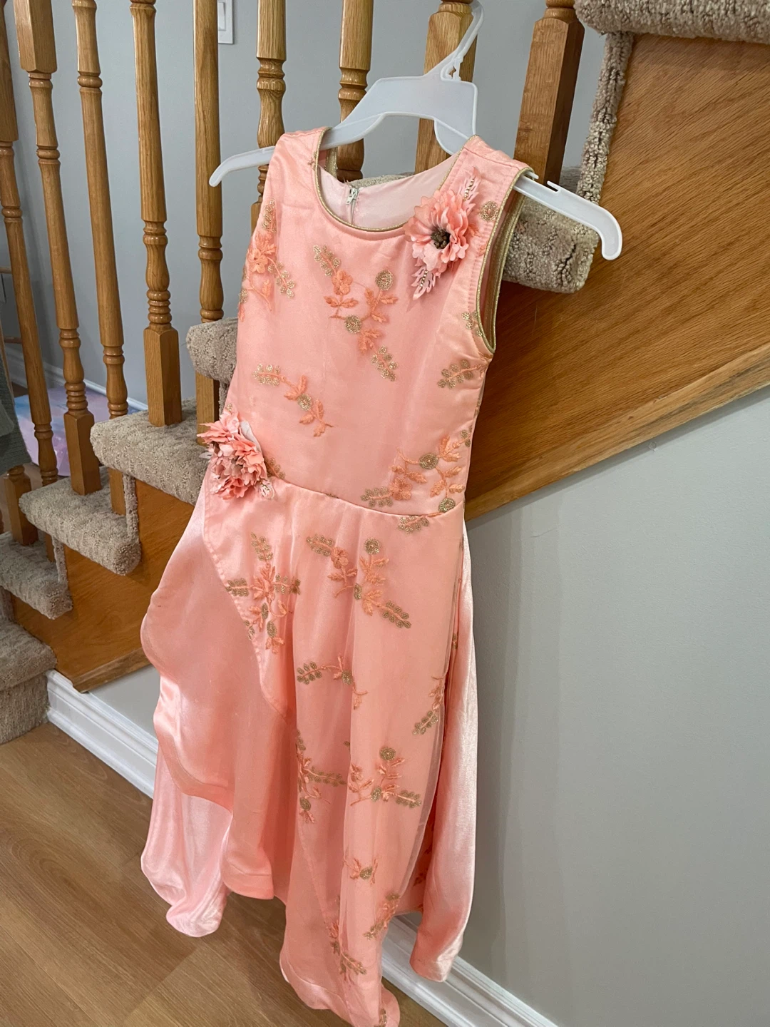 Peach Flower Embellished Girl's Dress
