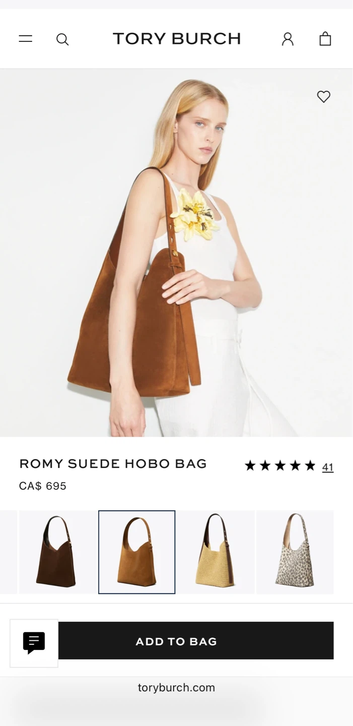 New Tory Burch Romy Suede Hobo Bag