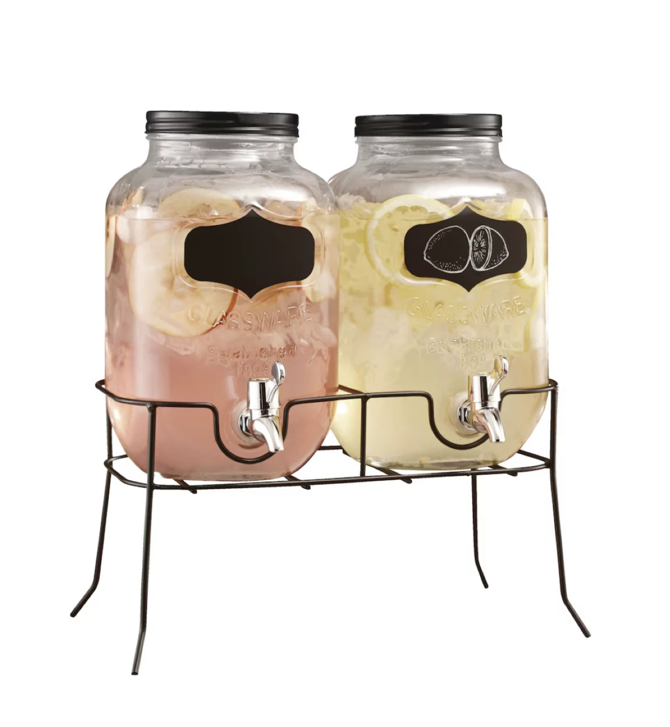 Glass Beverage Dispenser Set with 2 Jars and Stand - photo 2