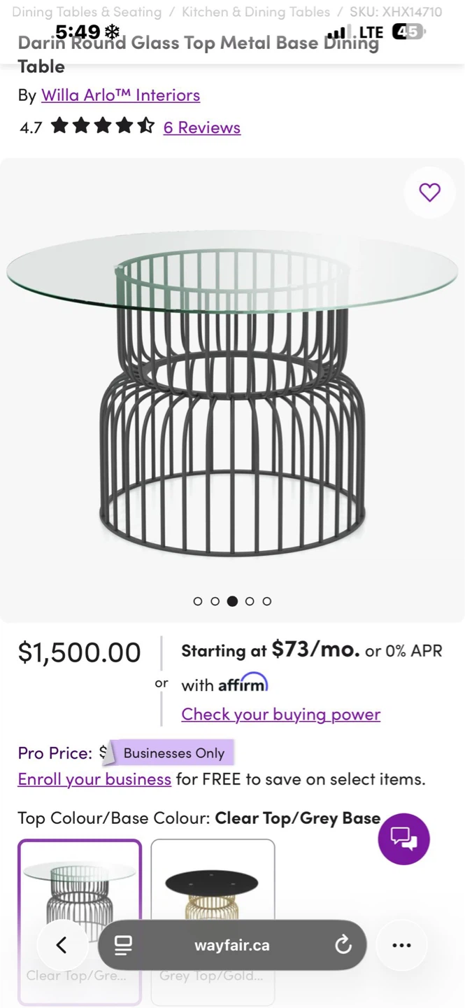 Coaster "Darin" Round Glass Top Metal Base Dining Table