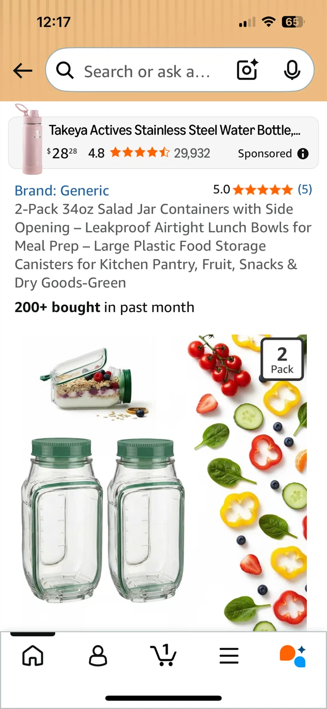 2-pack 34oz plastic salad containers