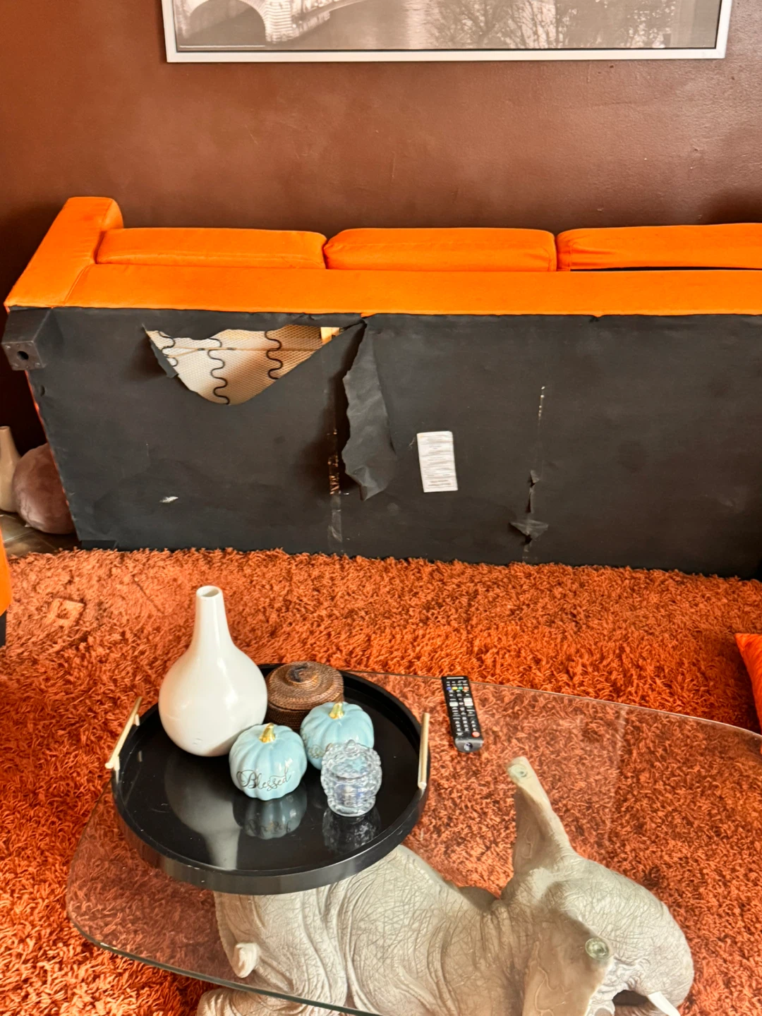 Orange Sofa with Pillows - photo 4