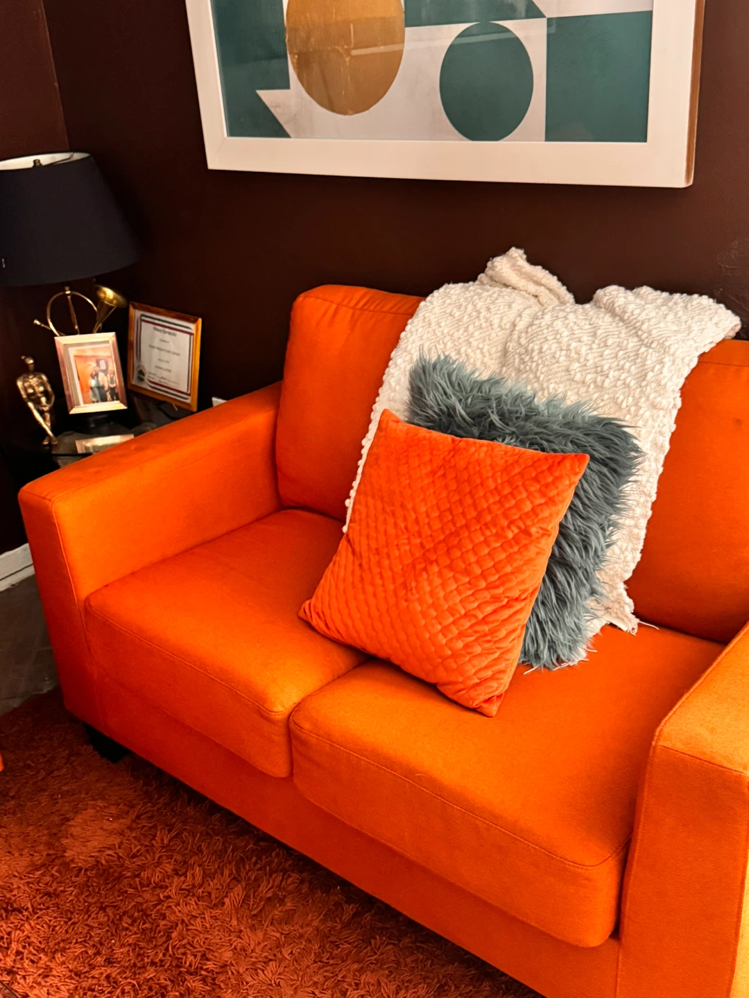 Orange Sofa with Pillows - photo 5