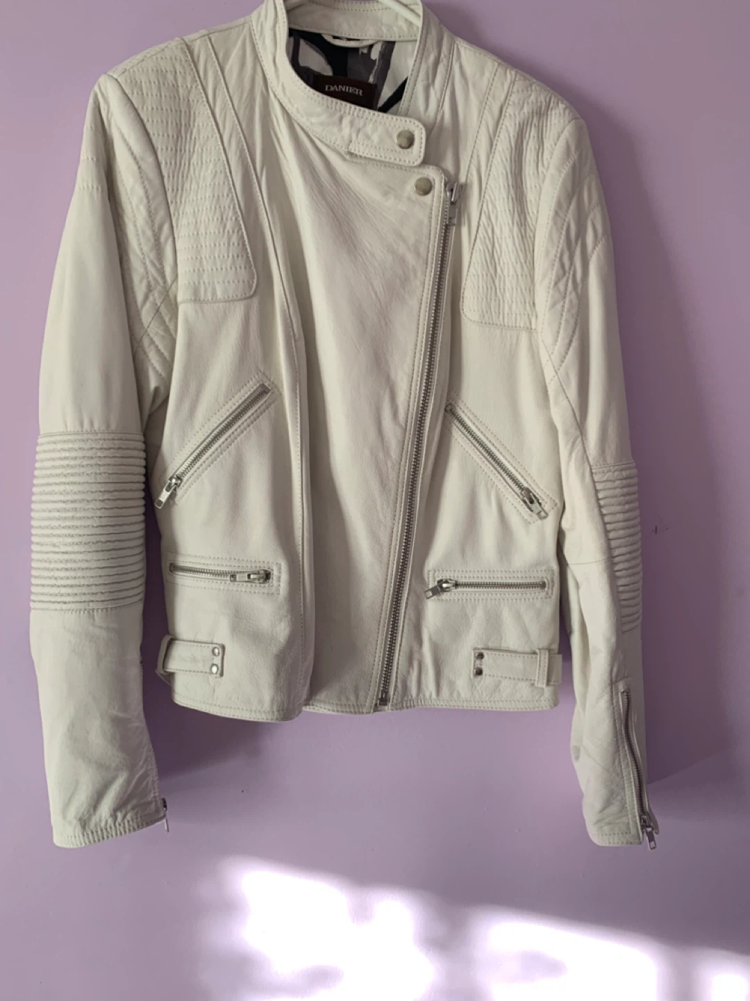 NEW DANIER White Leather Biker Jacket