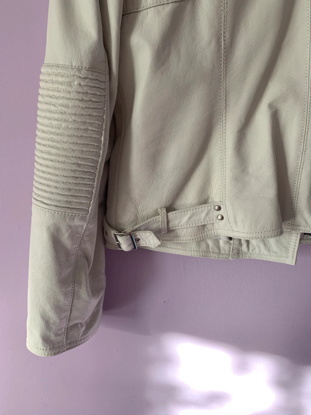 NEW DANIER White Leather Biker Jacket - photo 5