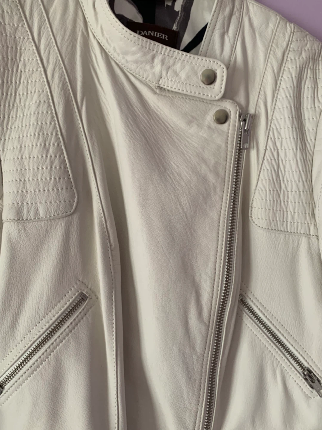 NEW DANIER White Leather Biker Jacket - photo 3