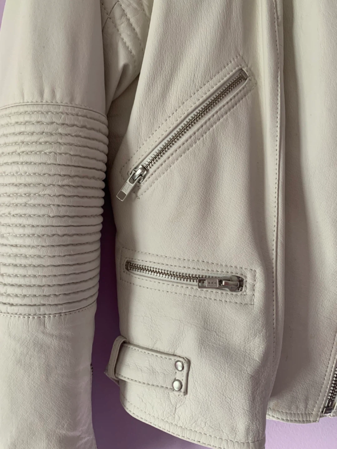 NEW DANIER White Leather Biker Jacket - photo 4