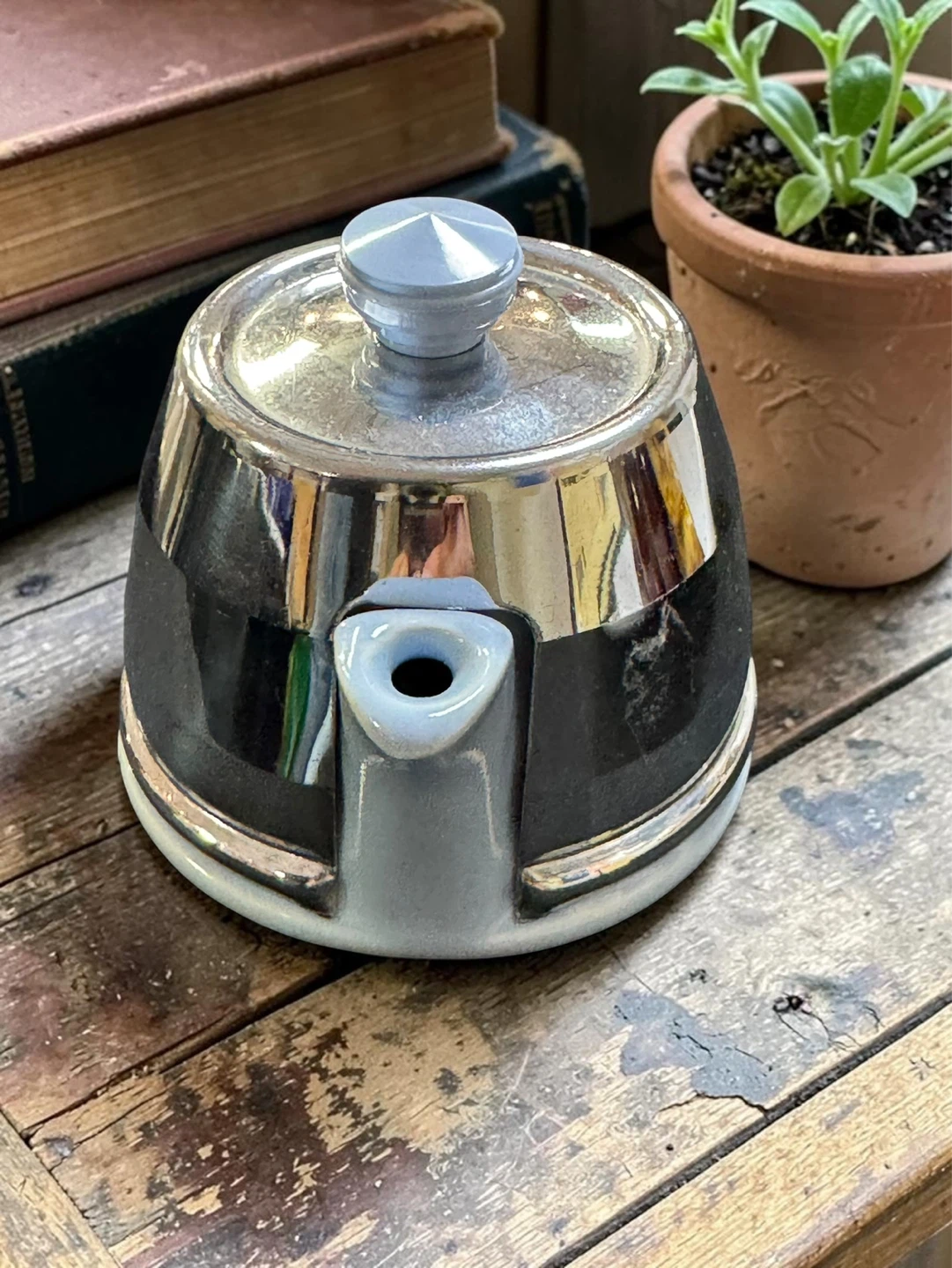 Vintage Ceramic and Chrome Tea Pot - photo 2