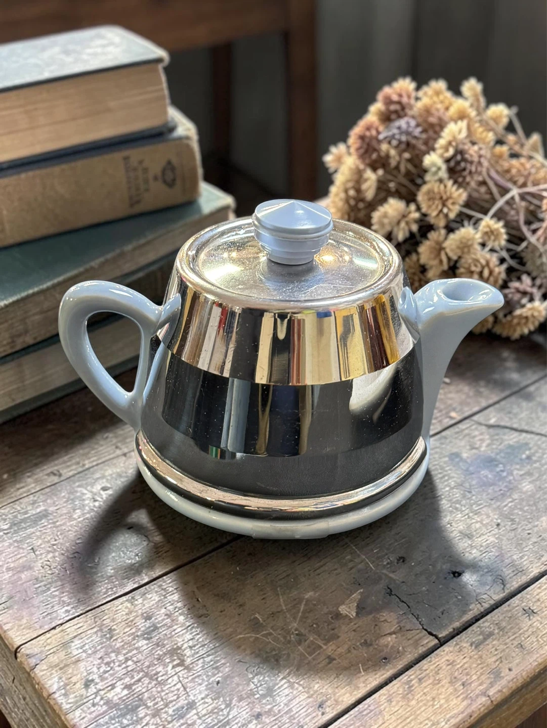 Vintage Ceramic and Chrome Tea Pot