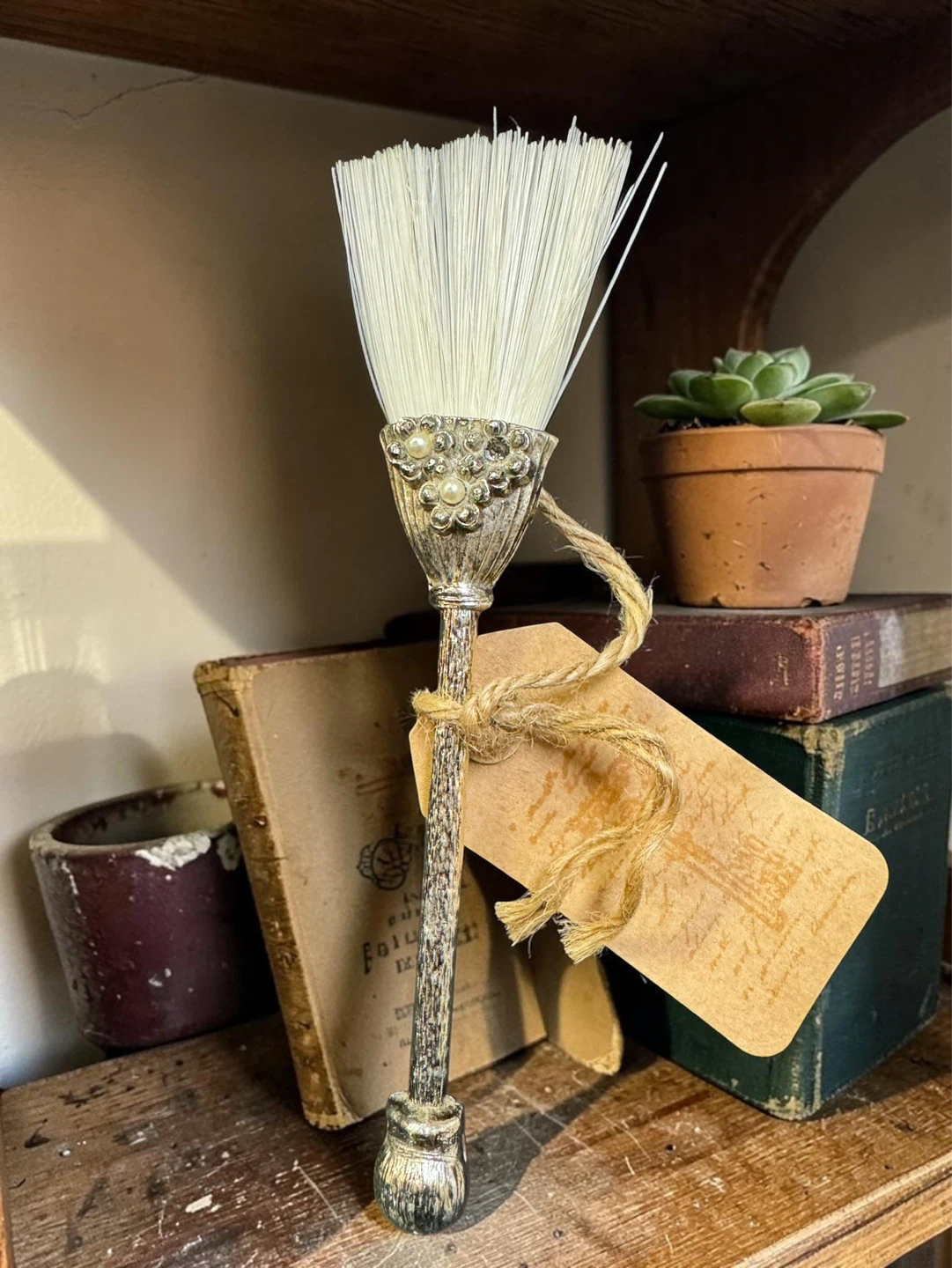 Decorative Broom Crumble Brush with Pearl Embellishments