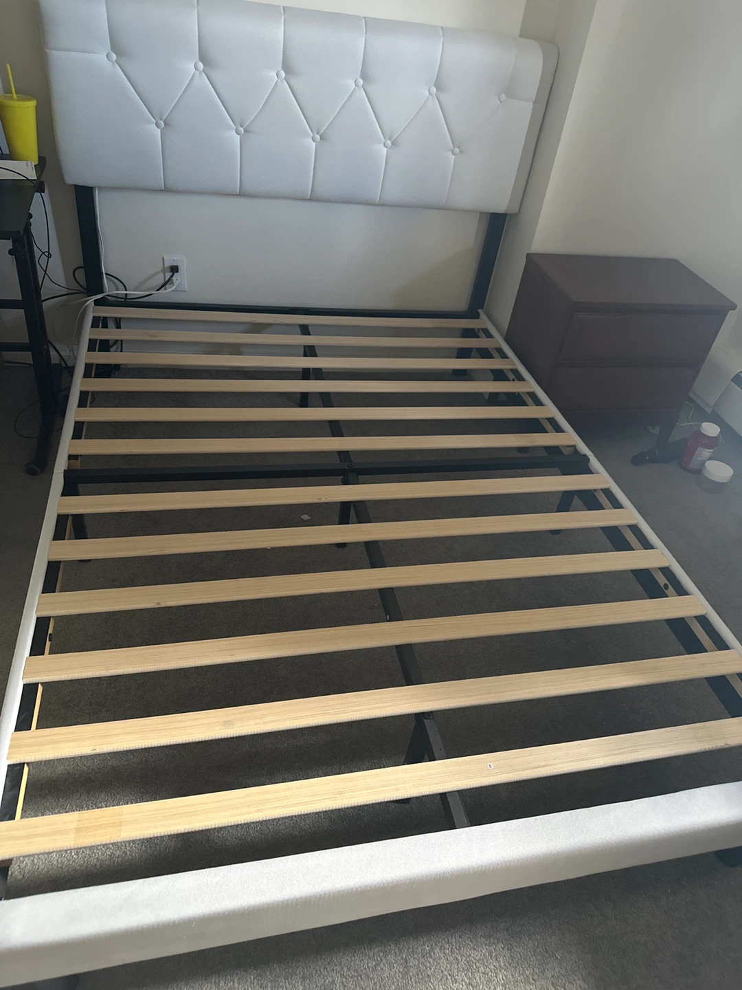 White Upholstered Double Bed Frame with Tufted Headboard