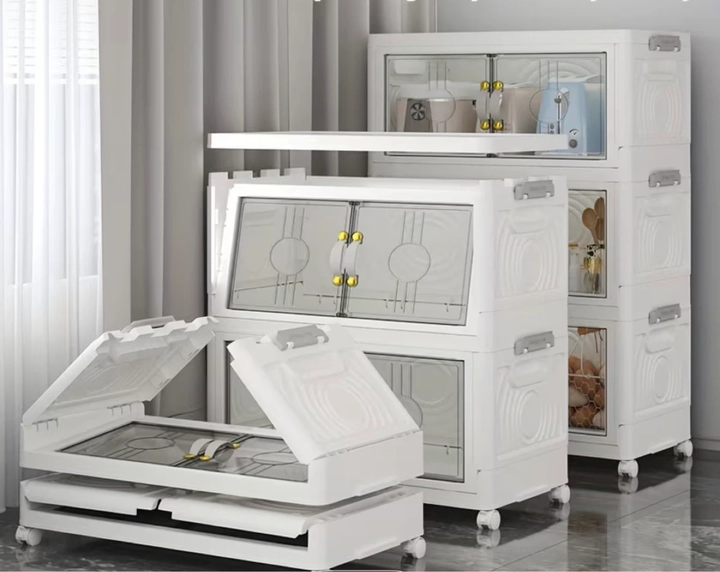 5- Tiers White Folding Storage Cabinet with Clear Doors - photo 2