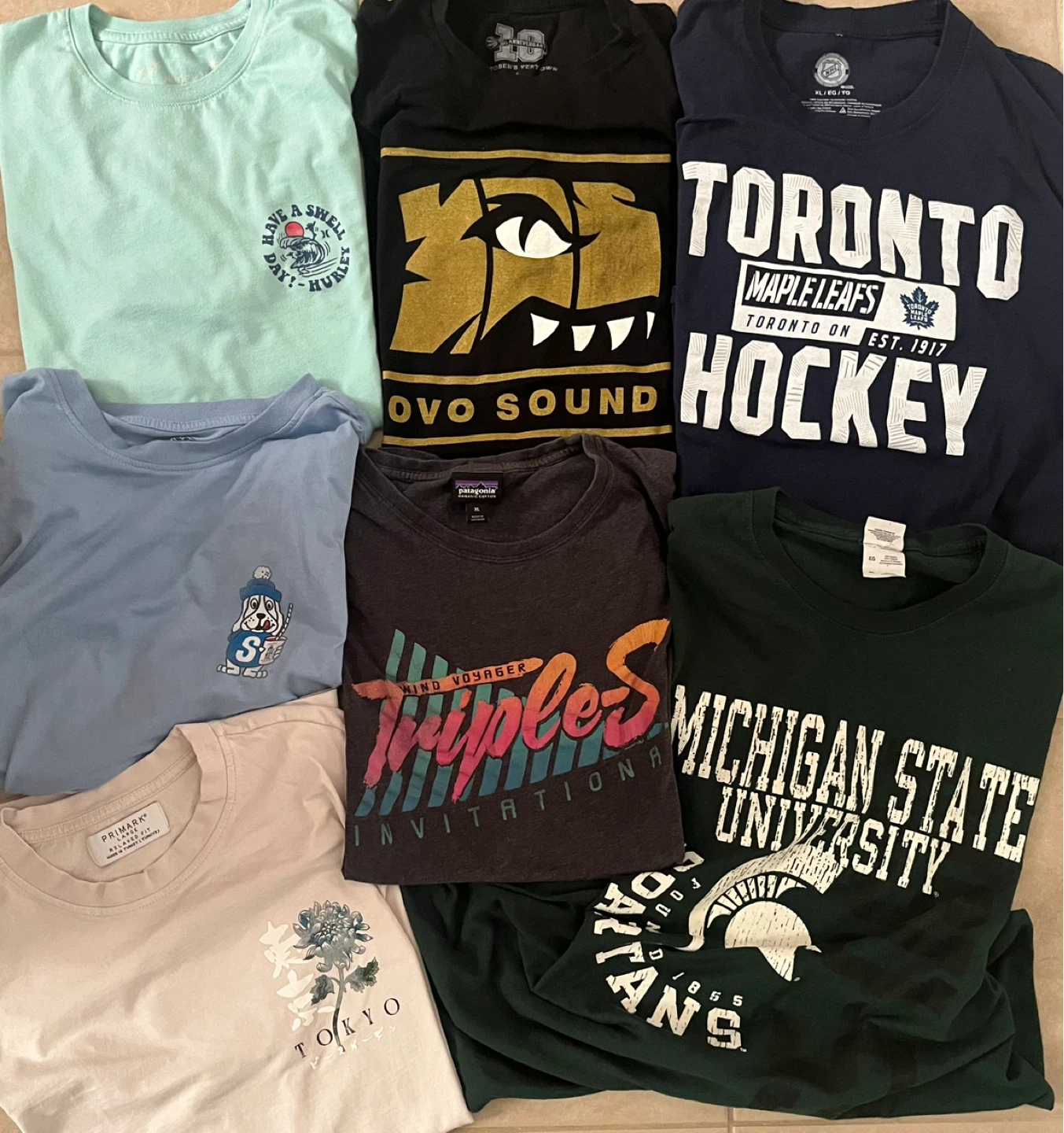 Men’s Size XL T-shirt Bundle: OVO, Patagonia, Leafs & more