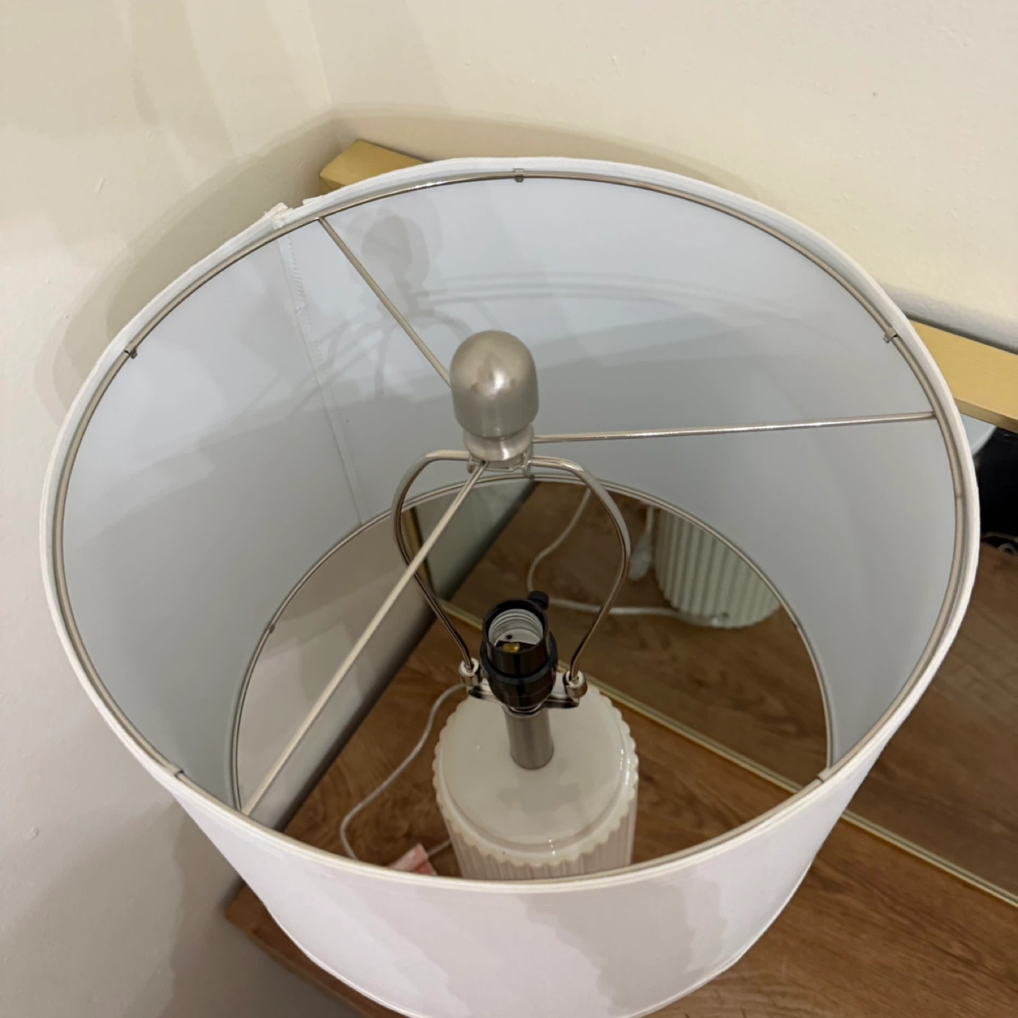 White Ceramic Fluted Table Lamp with White Drum Shade