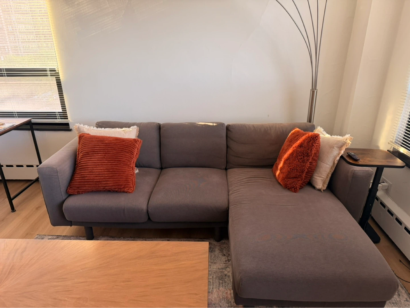 Purple-Brown Sectional Sofa with Chaise