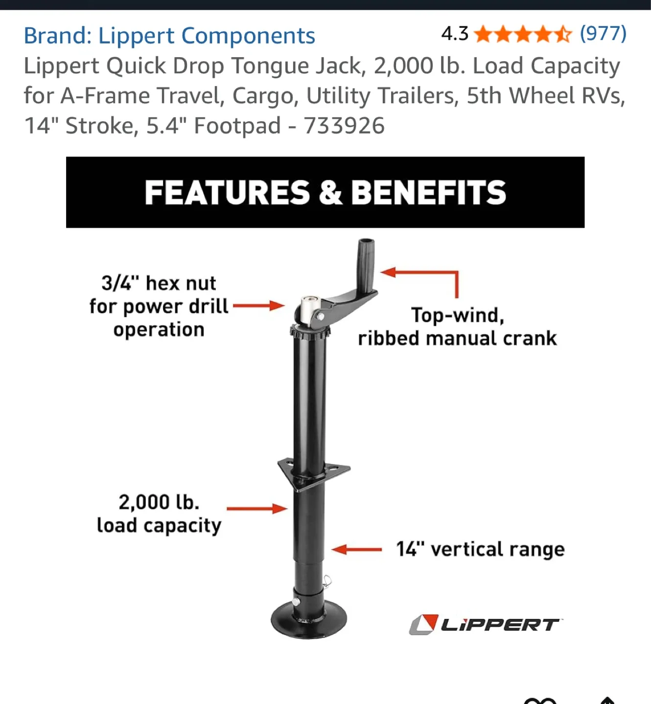 Trailer Lippert Quick Drop Tongue Jack - photo 5