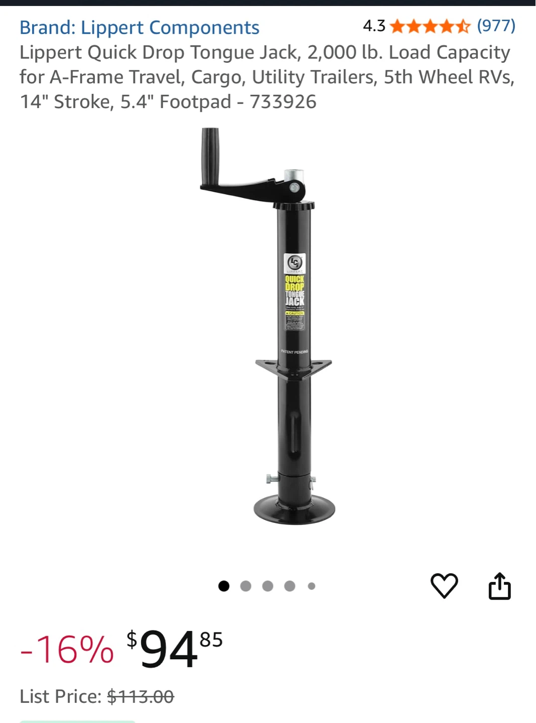 Trailer Lippert Quick Drop Tongue Jack - photo 3