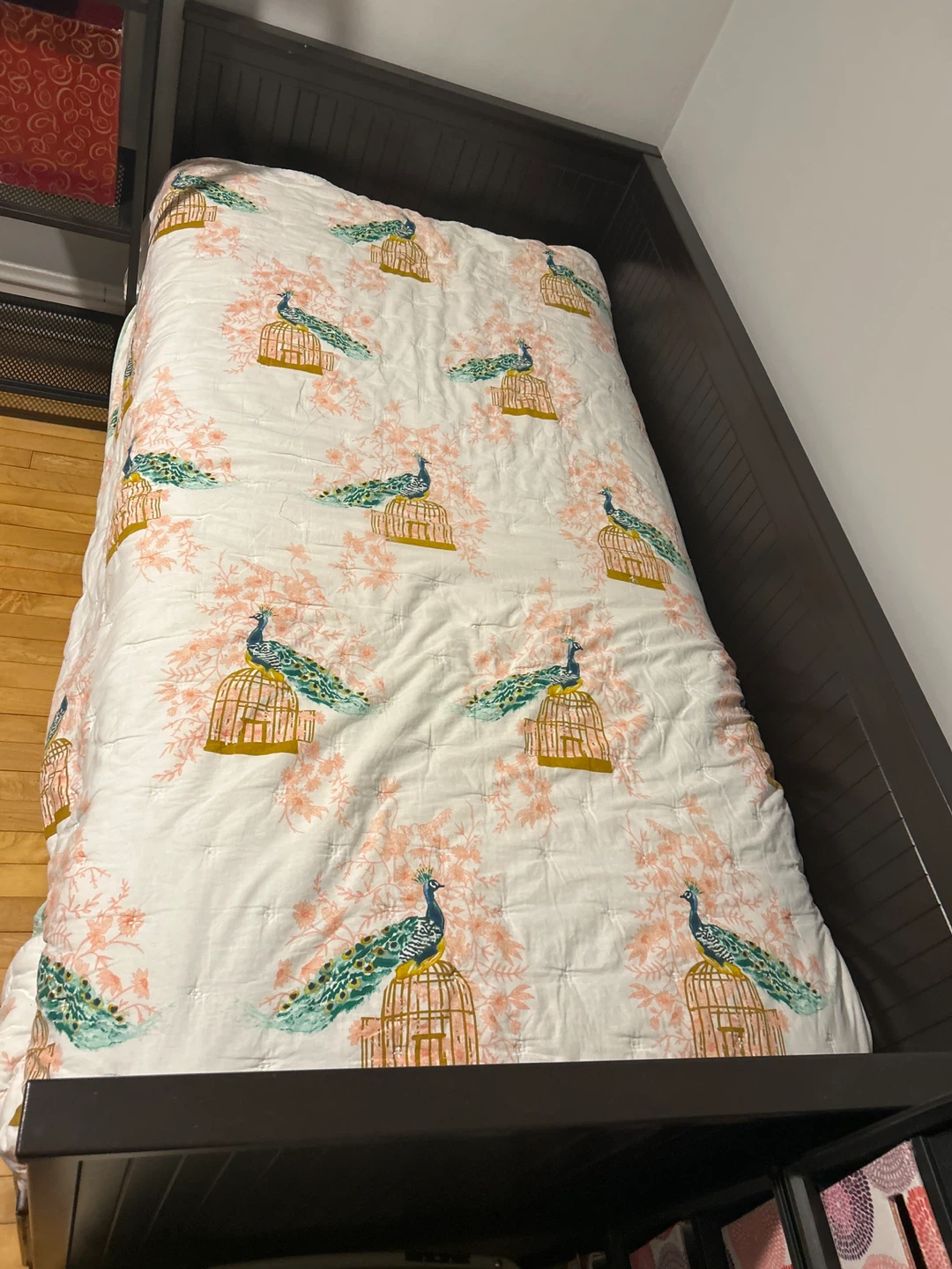 Dark Brown Daybed with Storage Drawers and Peacock Quilt - photo 2