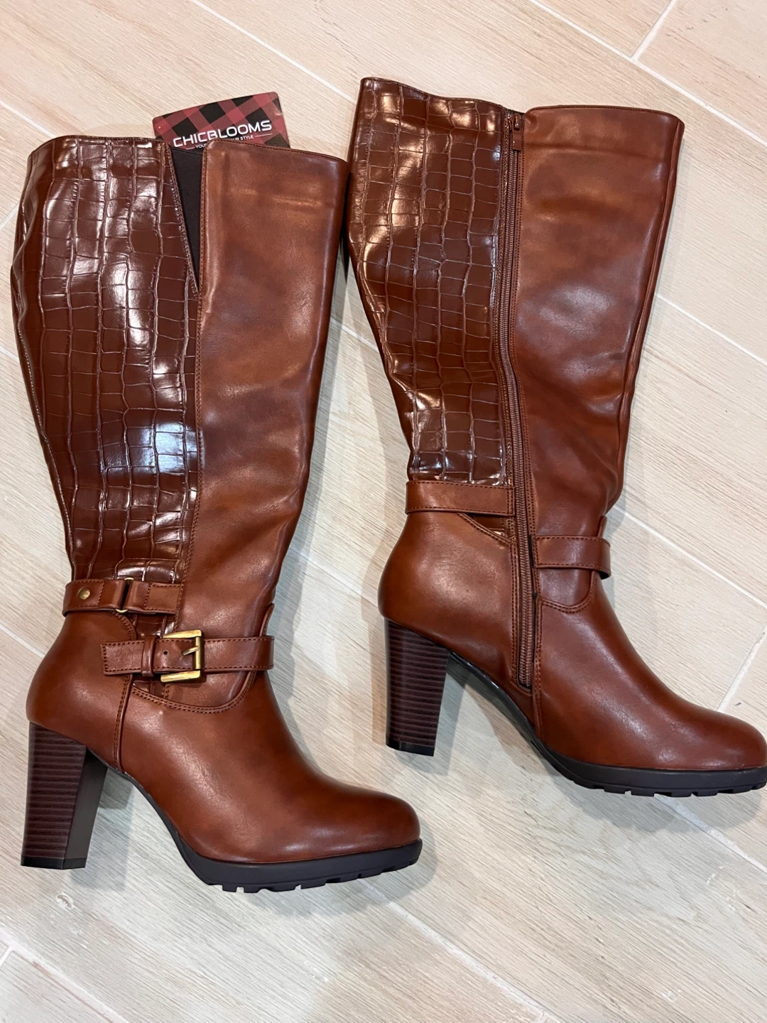 Brand NEW ChicBlooms Brown Boots Wide Calf Size 7 and 7.5