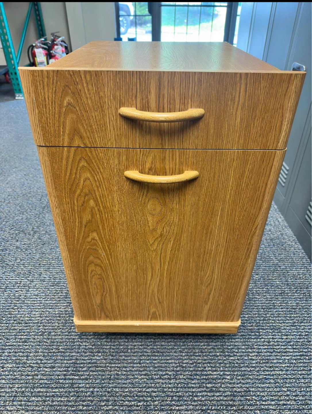 Wooden Two-Drawer Filing Cabinet on Wheels