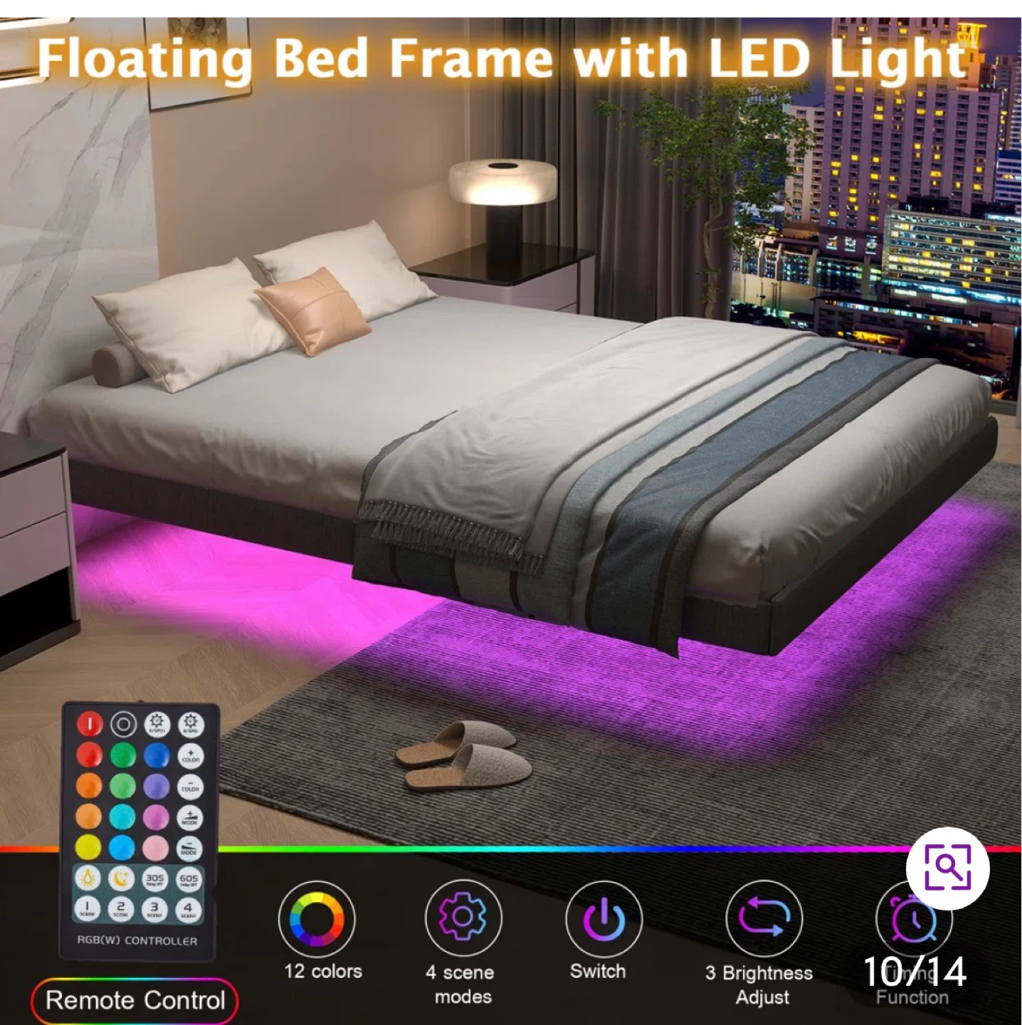 Queen Size Floating Bed Frame with LED Light Remote Control - photo 3