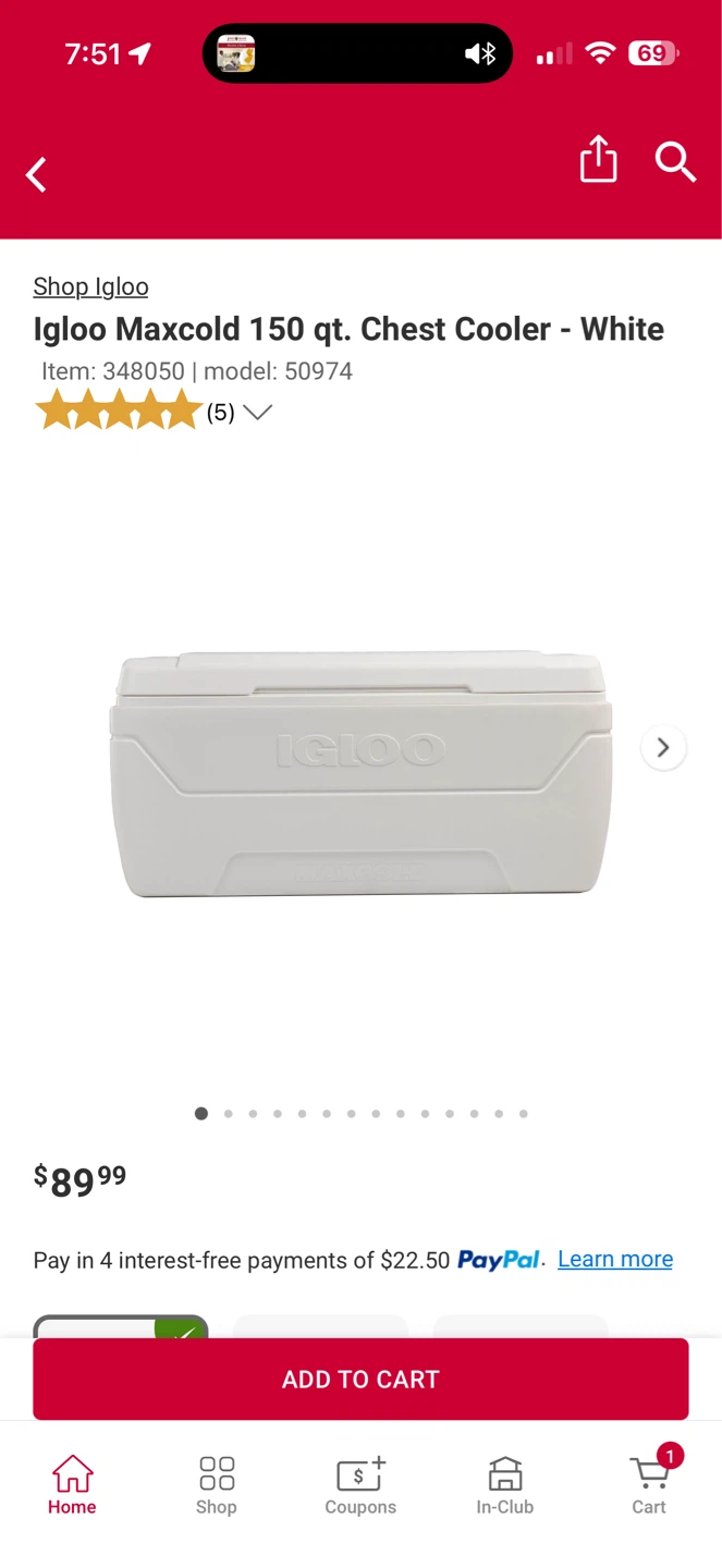 Igloo Maxcold 150 qt. Chest Cooler - White