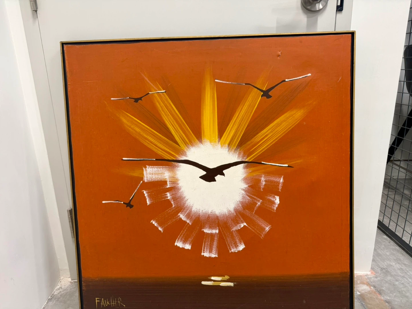 Framed Painting with Seagulls and Sun - photo 2