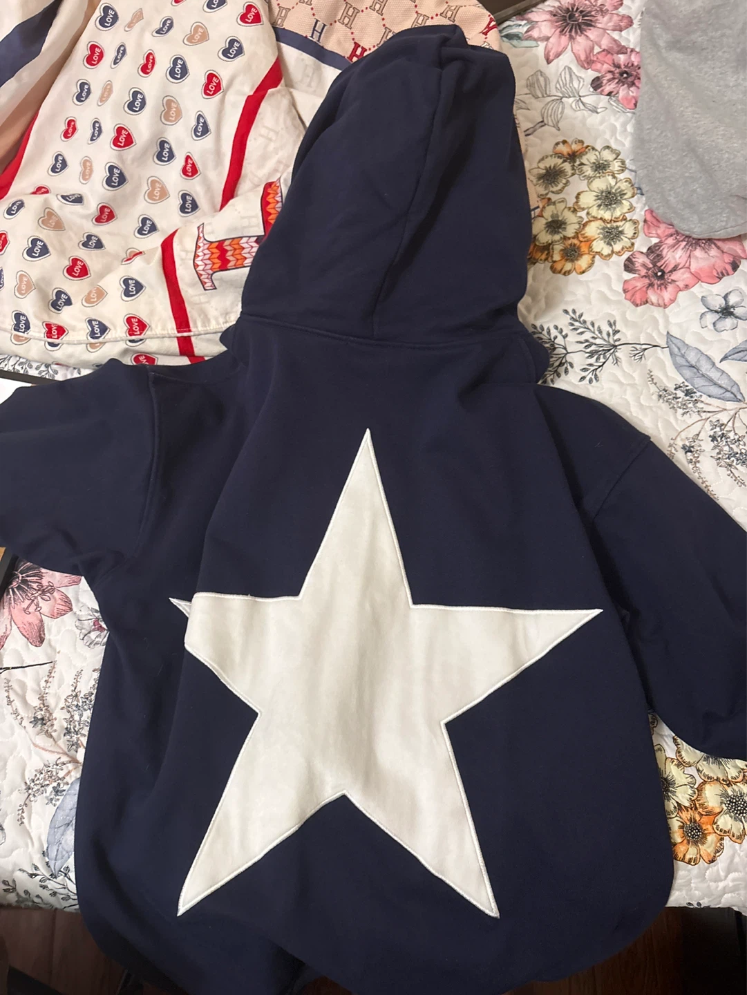 Adults Navy Blue Hoodie with White Star Graphic - photo 2