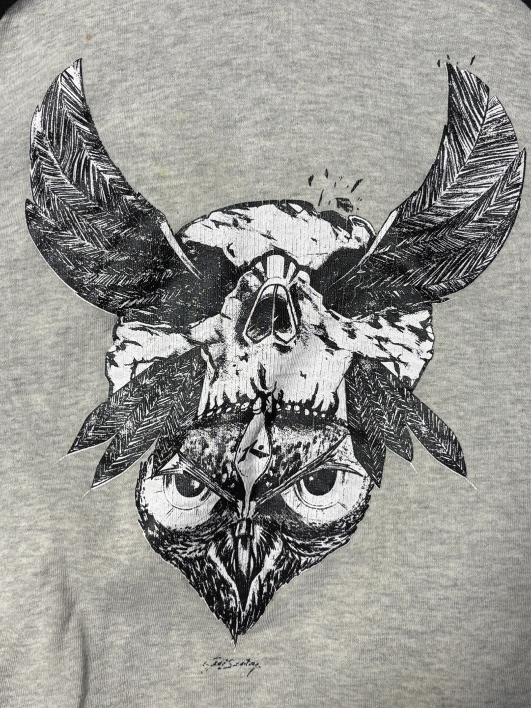 Hoodie with Owl Skull Graphic - photo 3