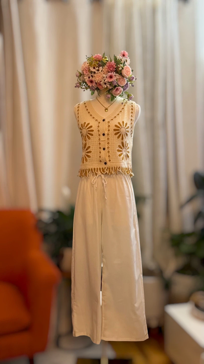 $18 Soft Crochet Knit Top | $18 Garterized wide leg pants