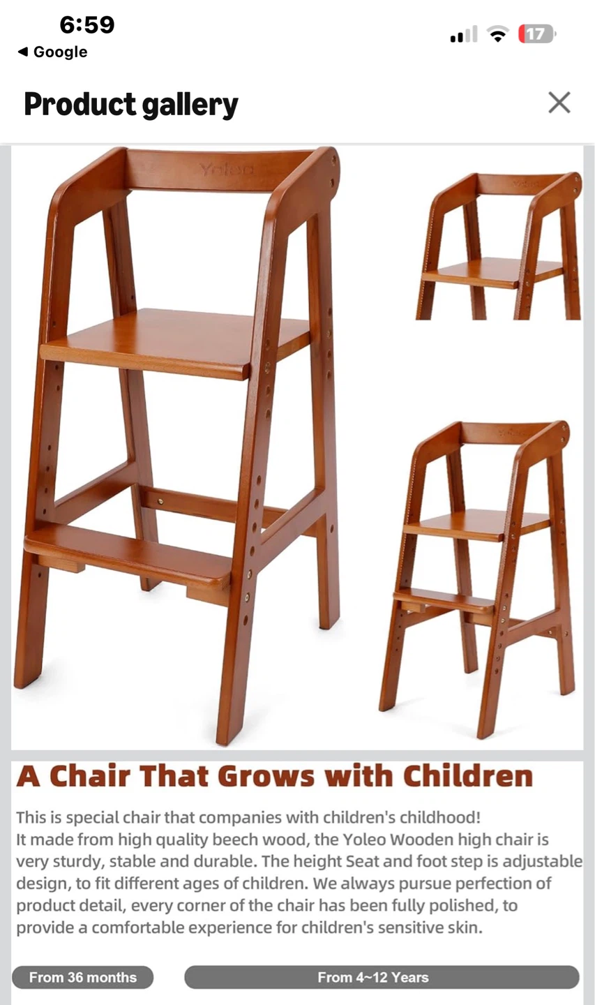 Wooden High Chair with wooden seat