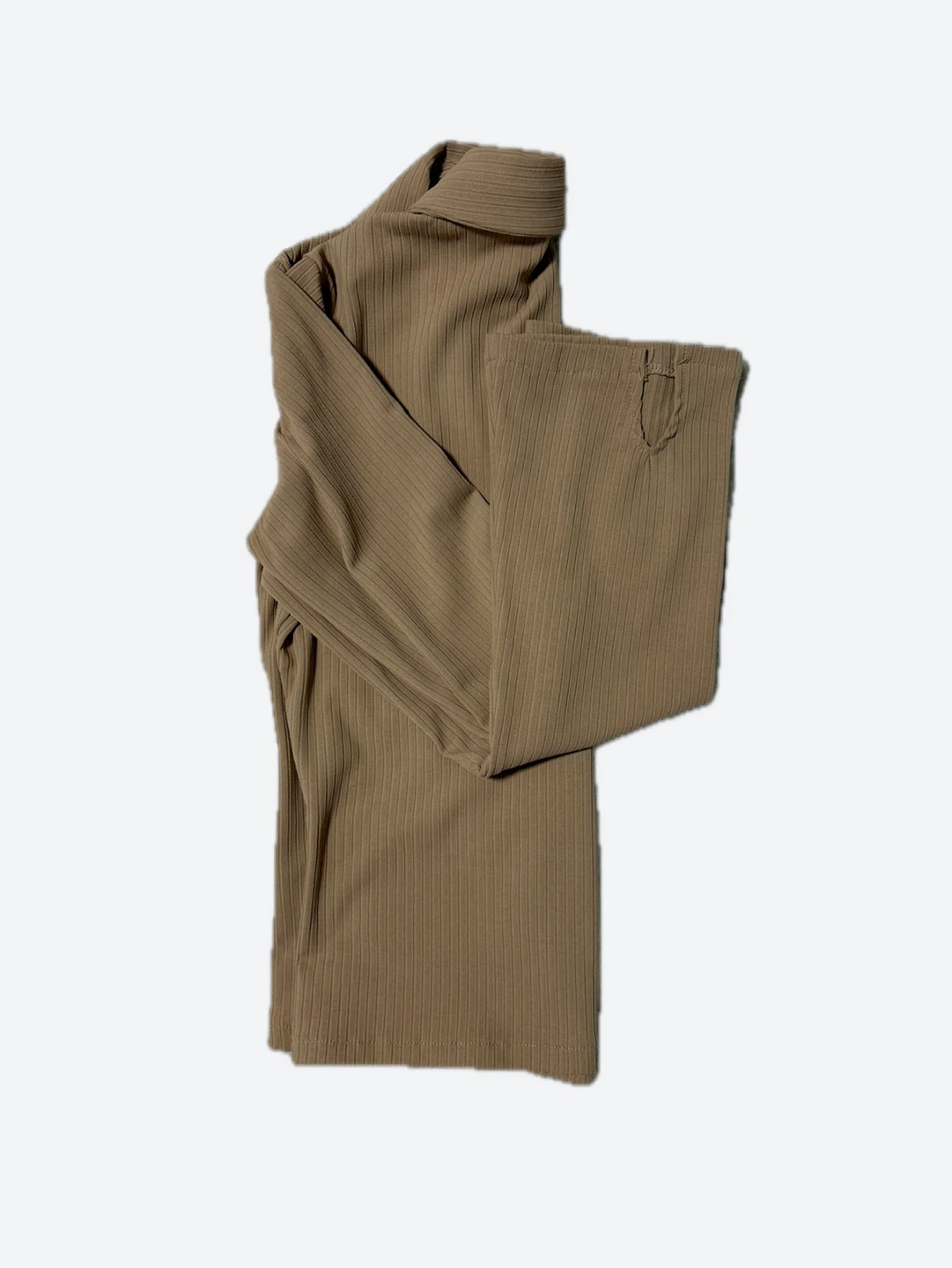 🧡Bershka Ribbed Button-Up Collared Shirt - Tan - photo 4