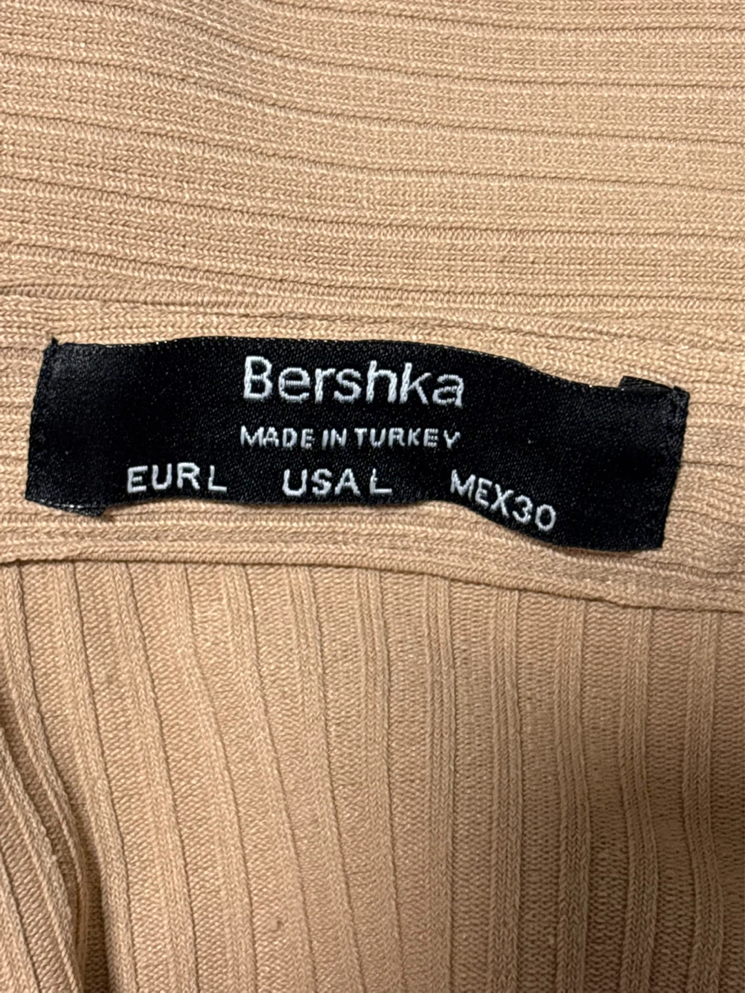 🧡Bershka Ribbed Button-Up Collared Shirt - Tan - photo 2