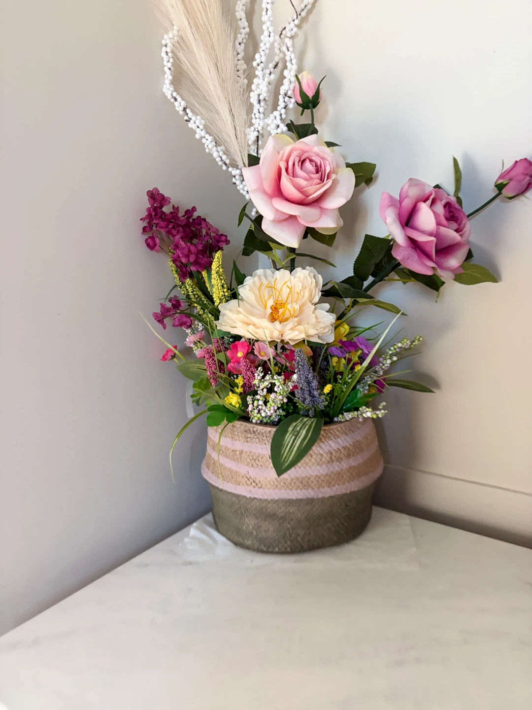 Artificial Flower Arrangement in Woven Pot