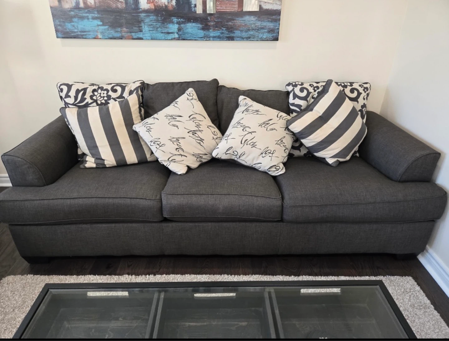 Dark grey Ashley fabric sofa and love seat set - photo 2