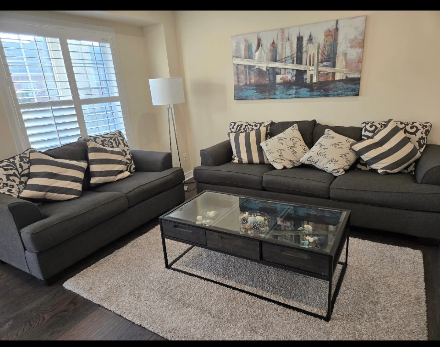 Dark grey Ashley fabric sofa and love seat set