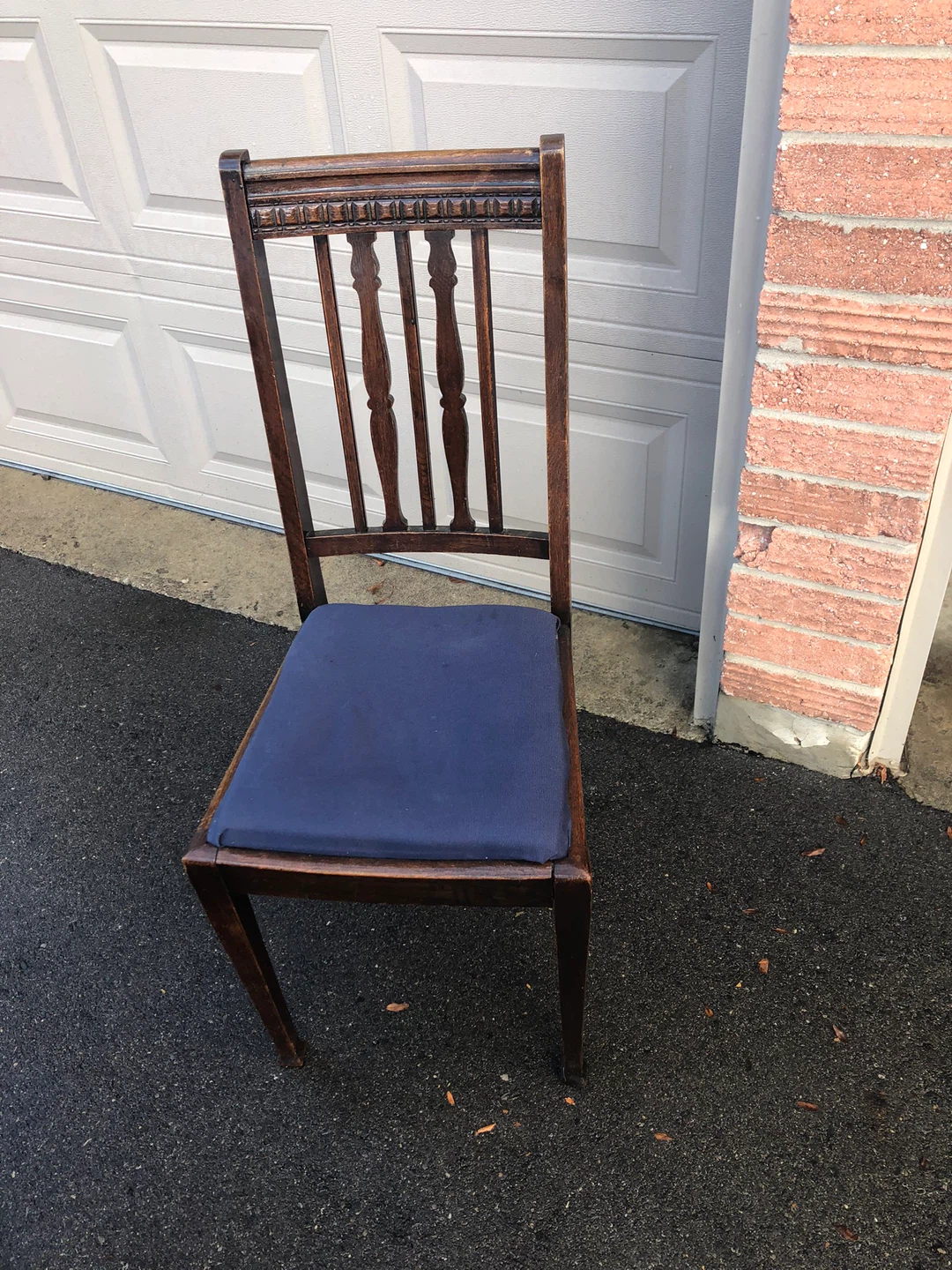Wooden Dining Chair with Blue Upholstered Seat