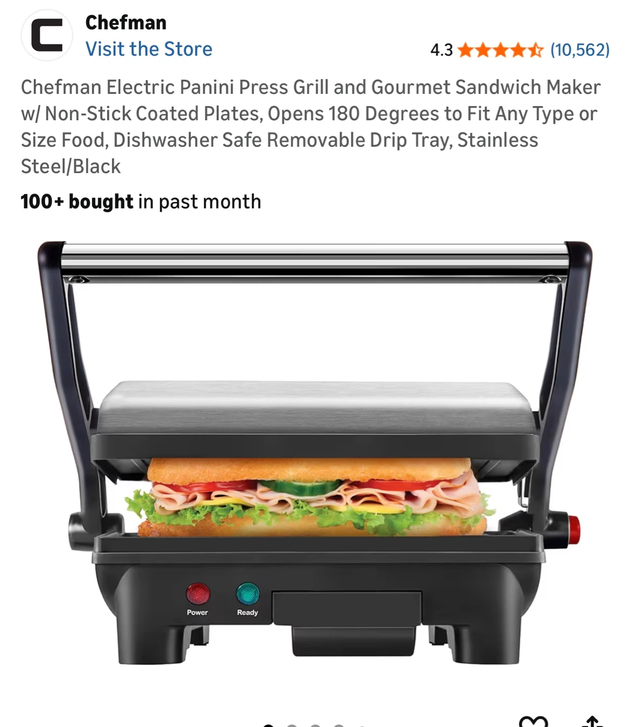 Chefman 2-Slice Panini Press + Grill