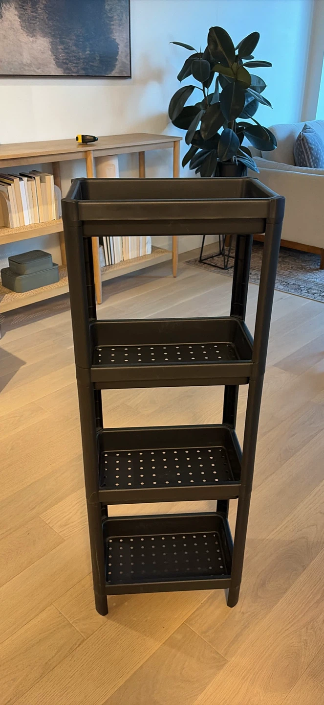 Black 4-Tier Plastic Storage Shelf Unit - photo 2