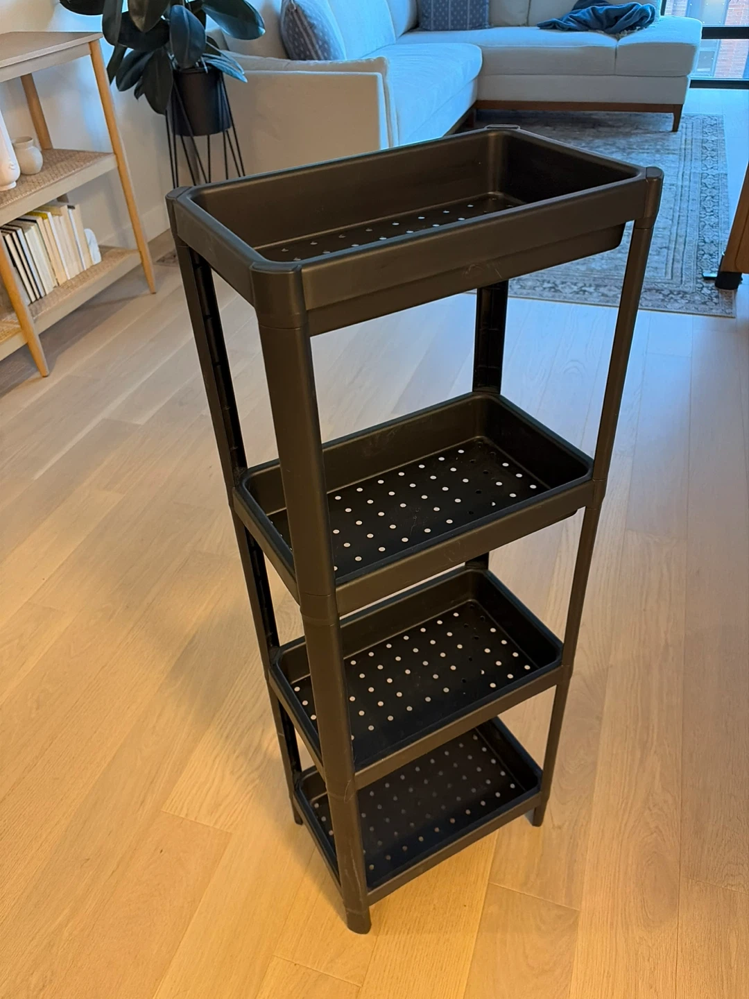 Black 4-Tier Plastic Storage Shelf Unit