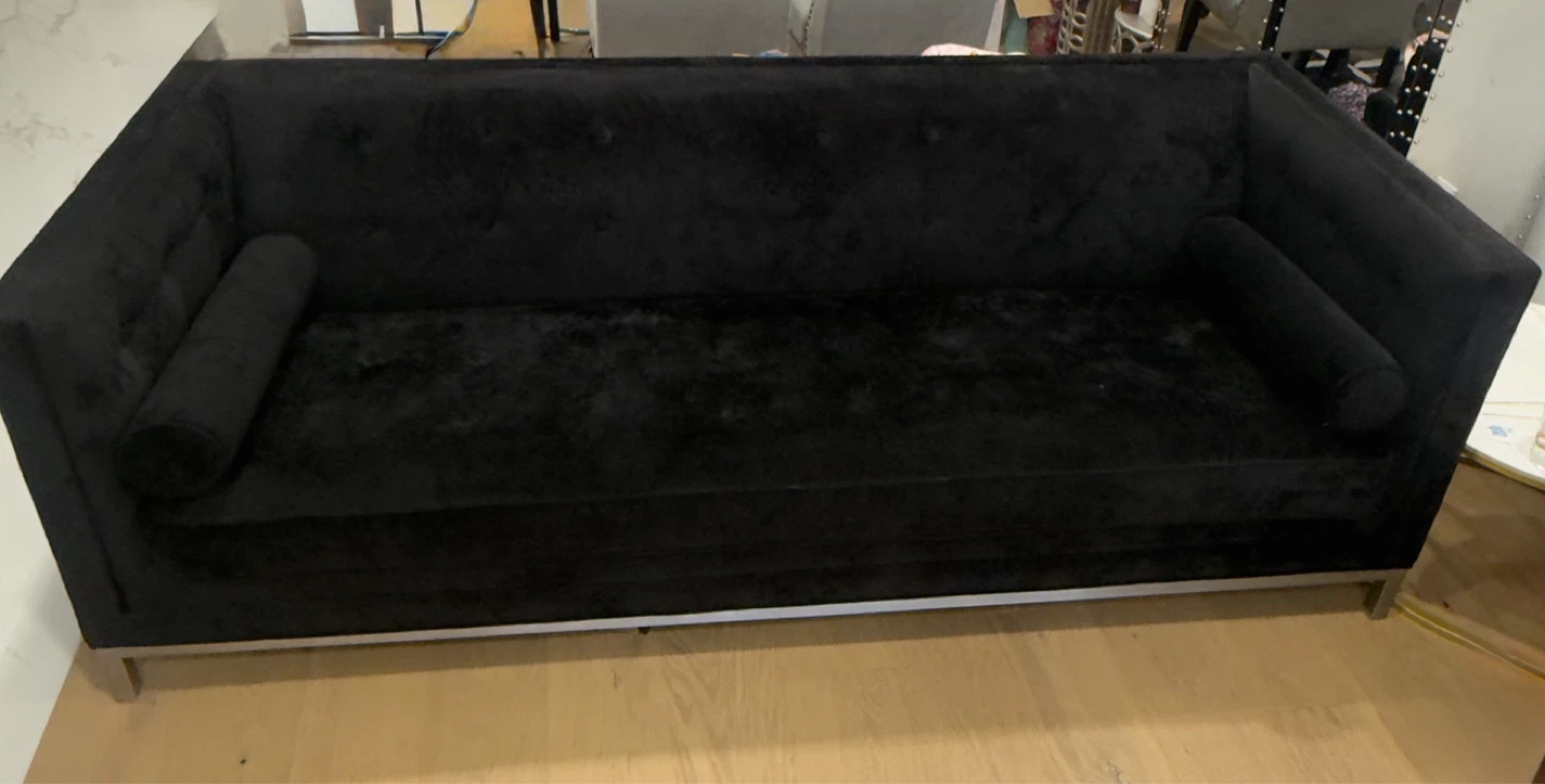 Black Velvet Tufted Sofa with Metal Legs - photo 3