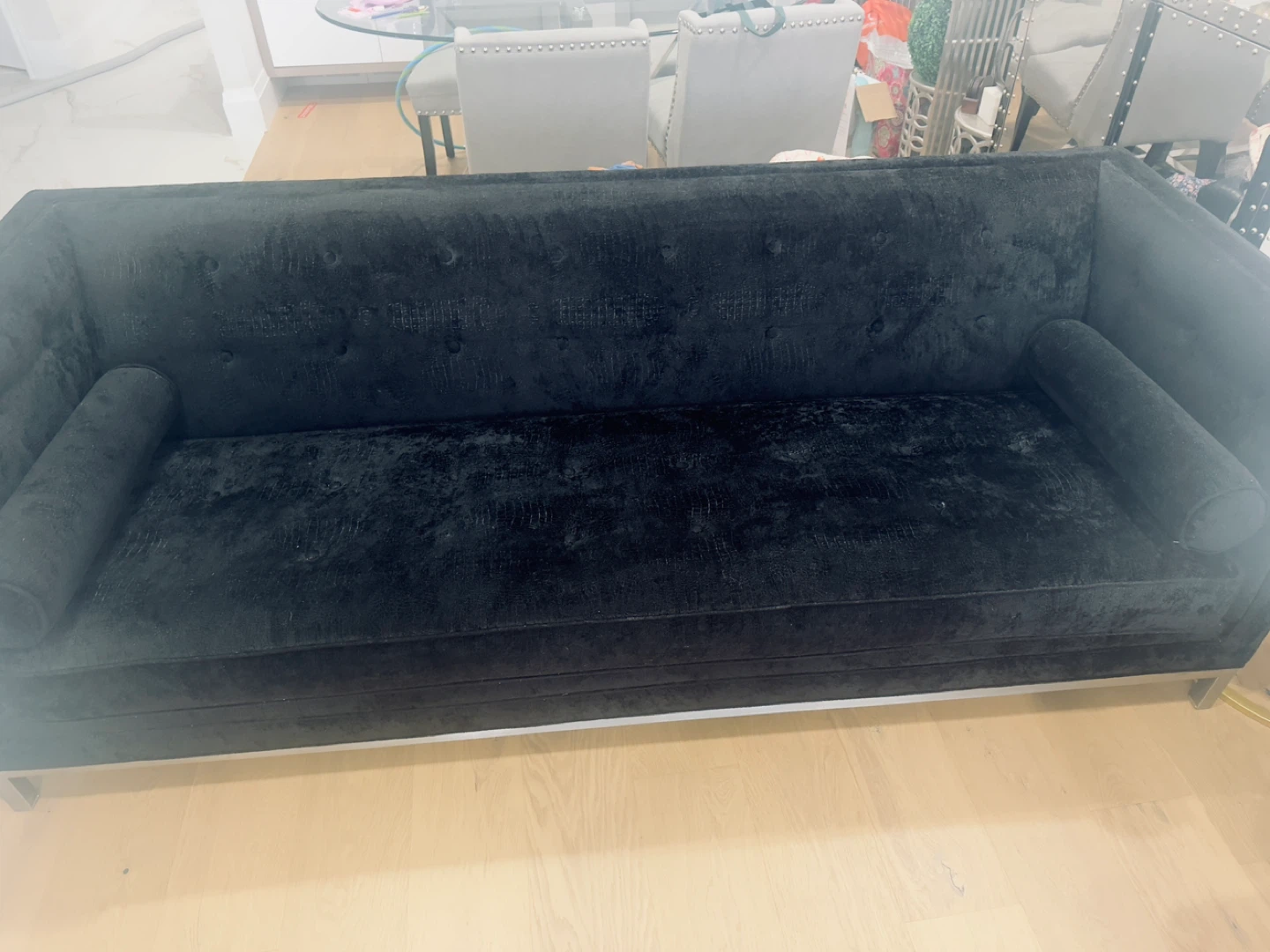 Black Velvet Tufted Sofa with Metal Legs - photo 4