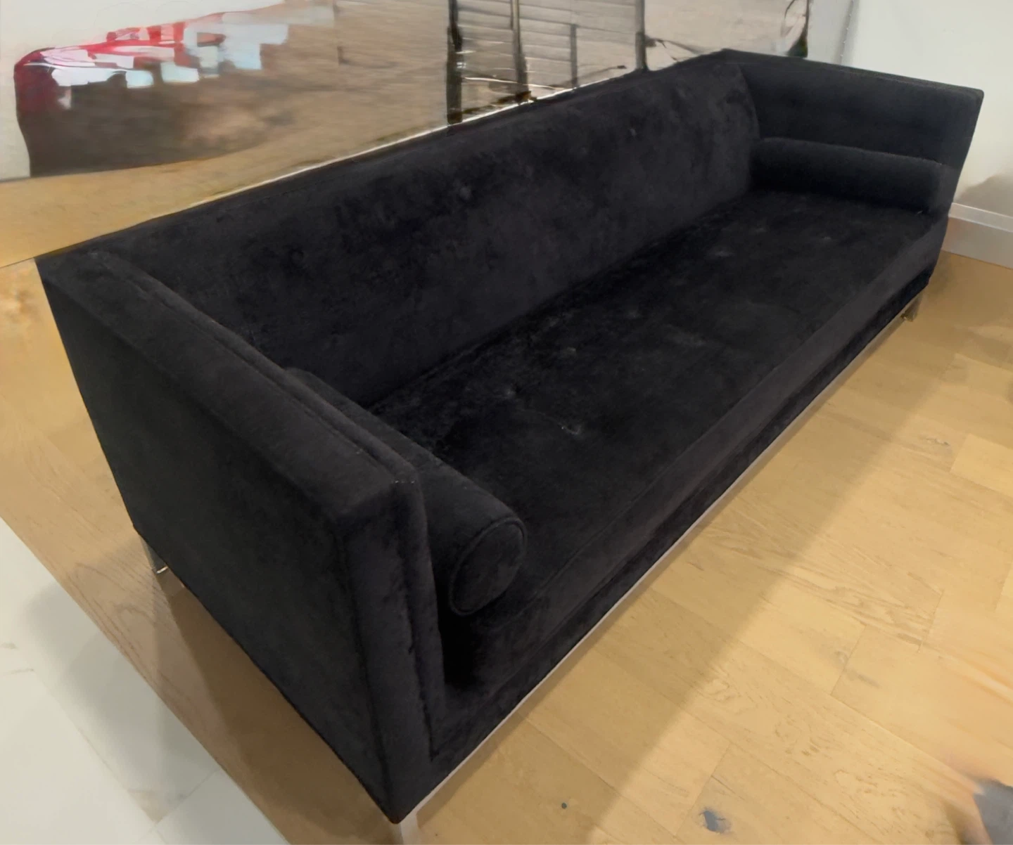 Black Velvet Tufted Sofa with Metal Legs - photo 2