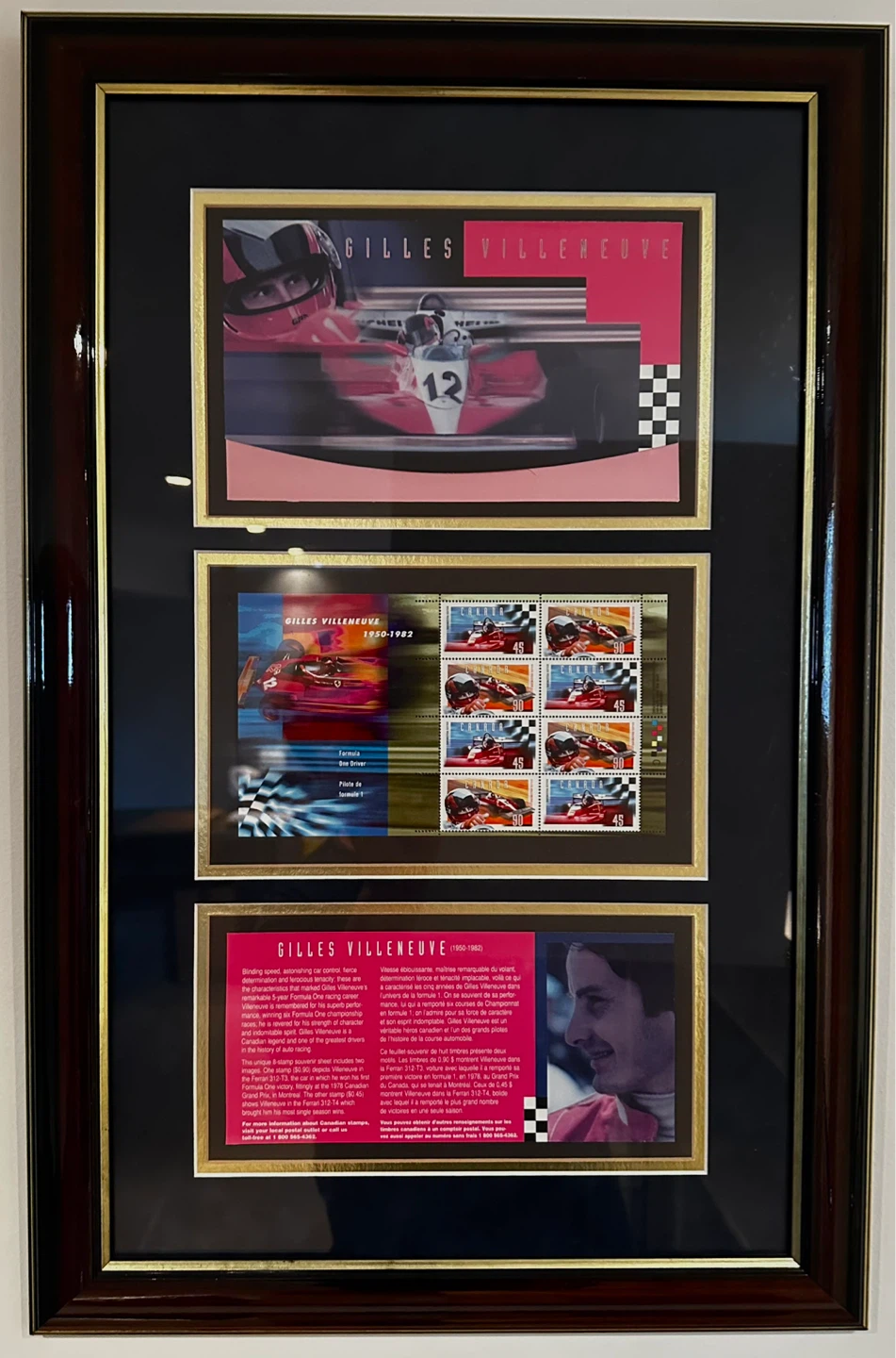 Framed Gilles Villeneuve 1950-1982 Stamp Souvenir Sheet