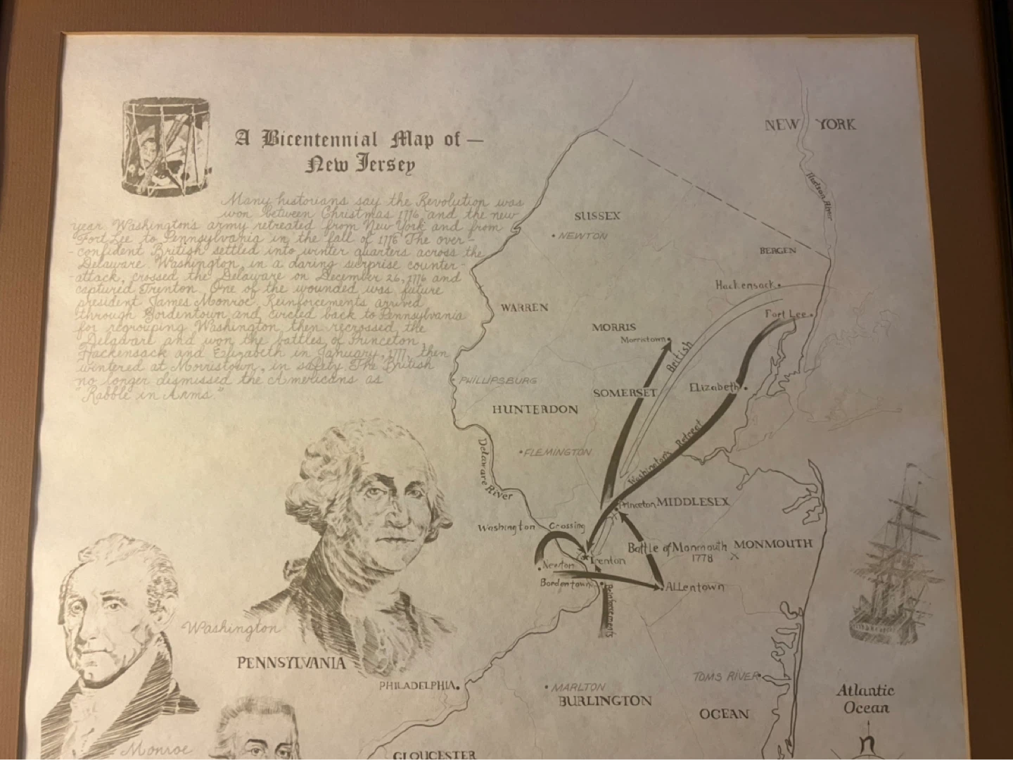 Bicentennial Map of New Jersey Framed Print - photo 2
