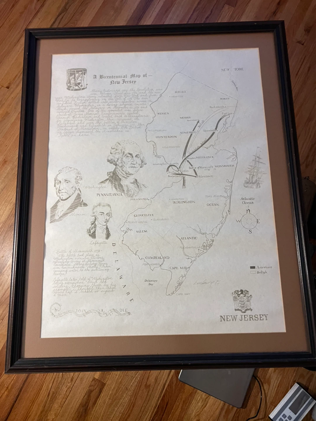 Bicentennial Map of New Jersey Framed Print