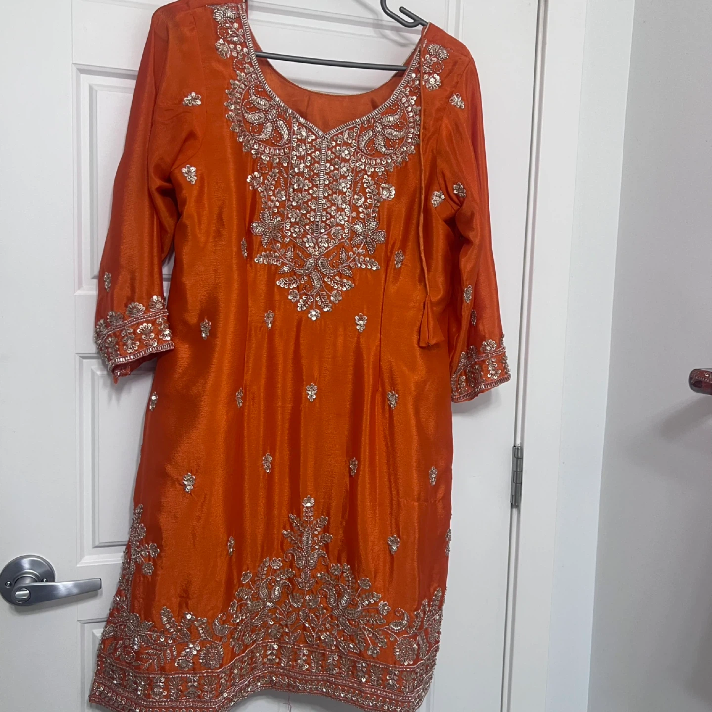 Orange Embroidered Kurti and Palazzo Pants Set - photo 2