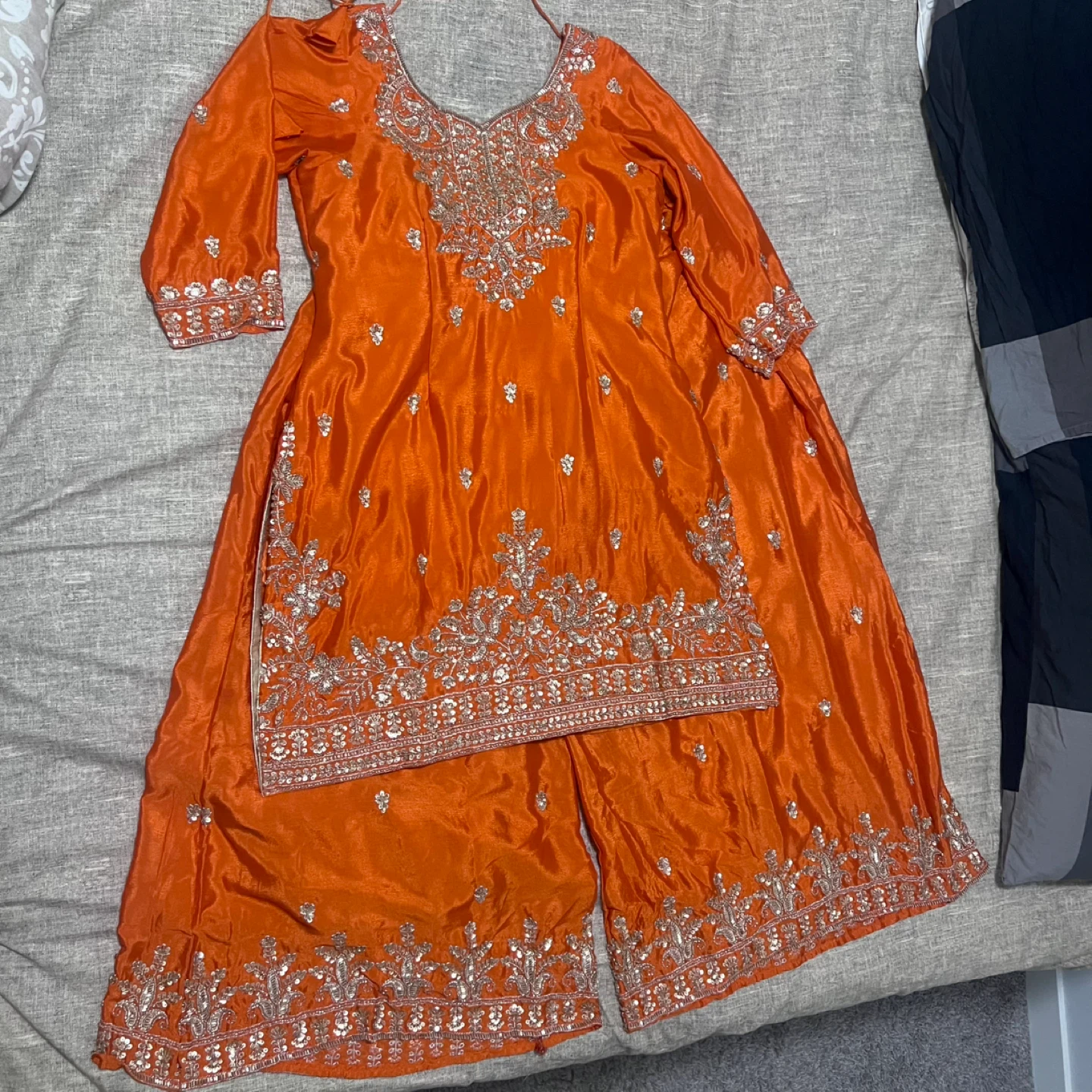 Orange Embroidered Kurti and Palazzo Pants Set